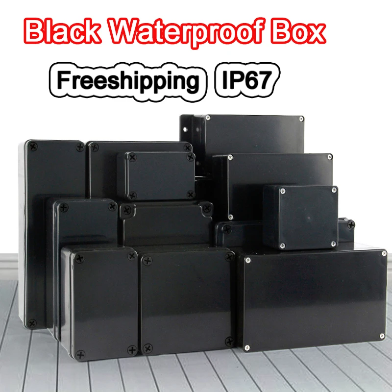 Plastic Metal Screw Black Box Outdoor Waterproof Case Electronic Project Box Case Instrument Weatherproof Junction Box Housing