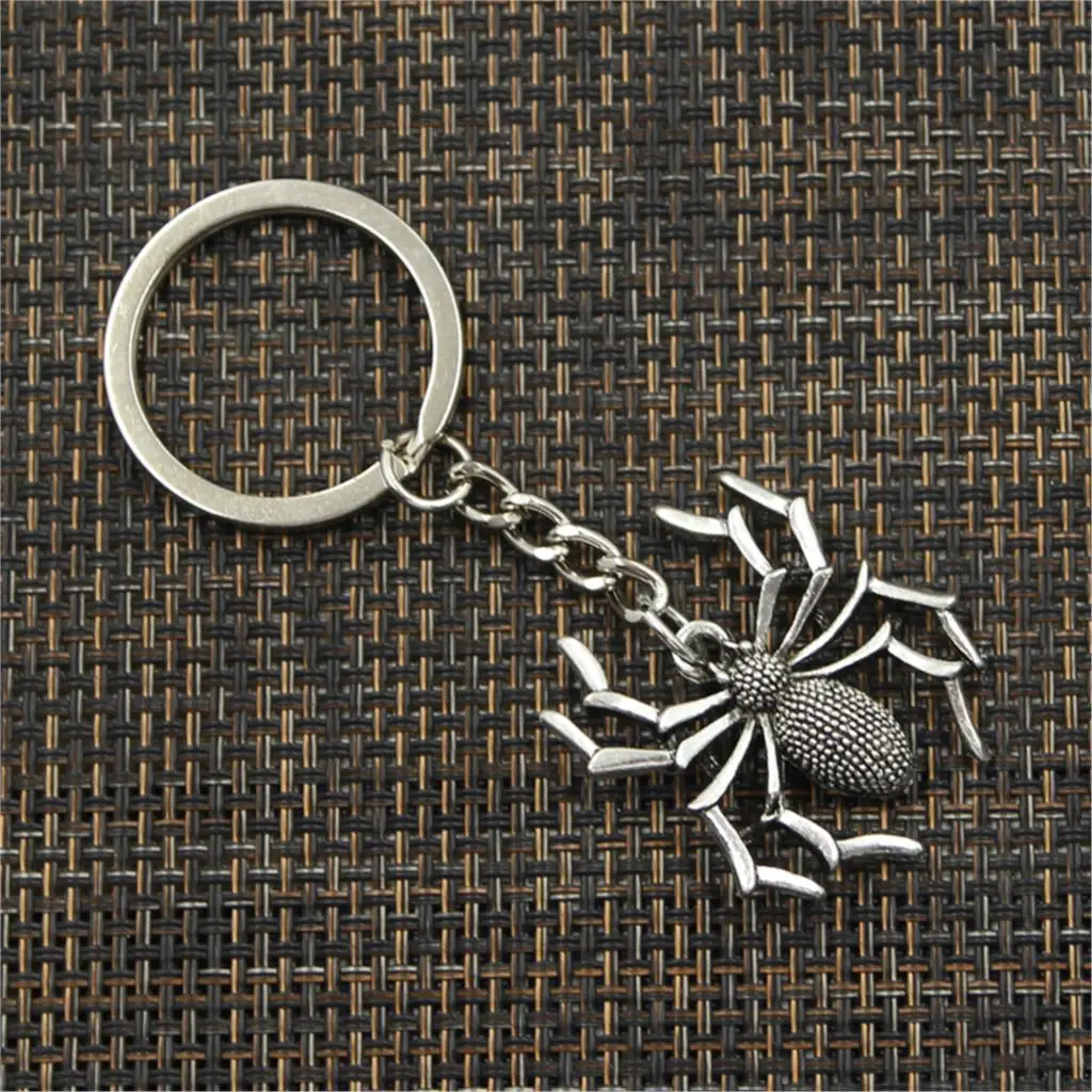 New Fashion Men 30mm Keychain DIY Metal Holder Chain Vintage Spider Halloween 35x32mm Bronze Silver Color Pendant Gift image 3