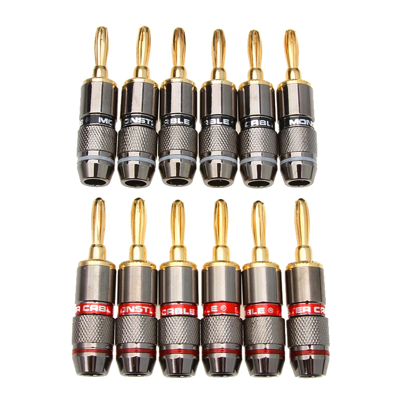 8PCS Speaker Banana Plug Connector Monster 24K Gold Plated Copper Speaker Adapter Audio Video Banana Connectors