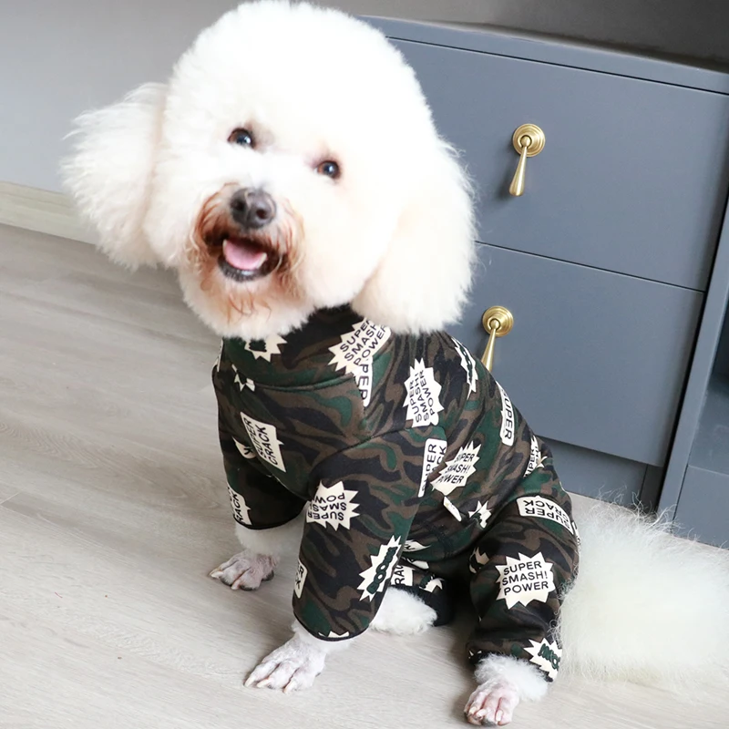 Pet Dog Jumpsuit Camouflage High Neck Overalls Puppy Warm Fleece Clothes Protect Belly Pajamas For Small Dogs Chihuahua Coat