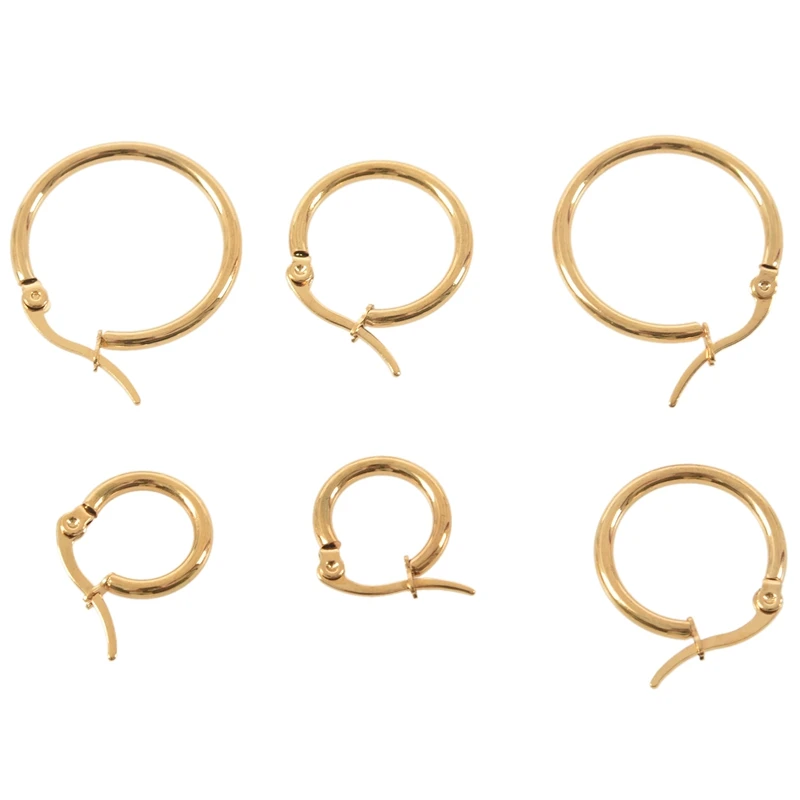 3 pairs 15mm 20mm 25mm Stainless Steel Hoop Huggies Earrings Set Woman Gold