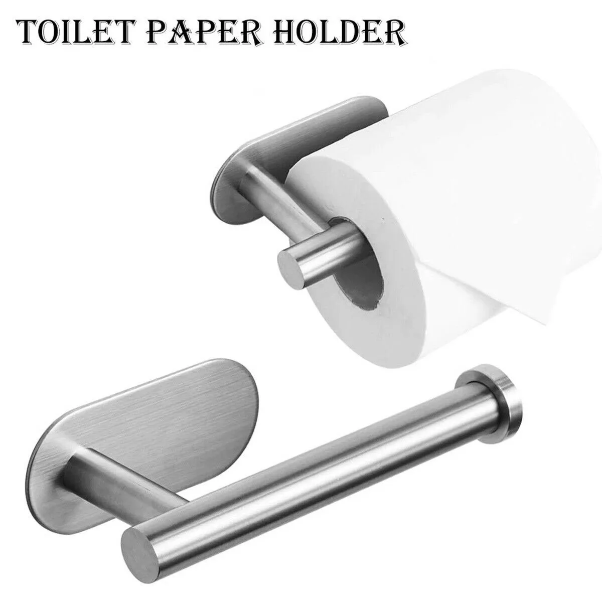 Stainless Steel Toilet Roll Holder Self Adhesive in Bathroom Tissue Paper Holder Black Finish Easy Installation no Screw