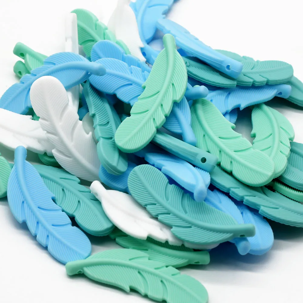 Cute-idea 10Pcs Silicone Teether Feather Beads Handmade Accessories DIY Baby Teething Toys For Infant Newborn Gift Baby Teether