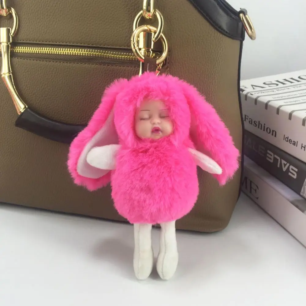 Pompom rabbiteCute Fashion Kids Plush Dolls Keychain Soft Stuffed Toys Keyring Mini Plush Animals Key Chain Baby For Girls Women