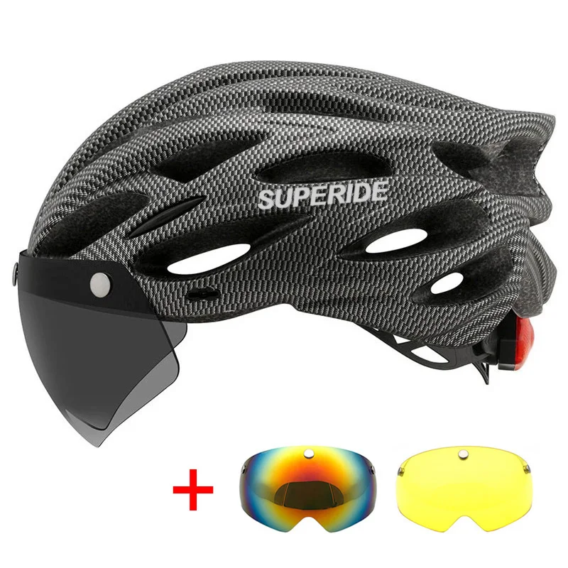 SUPERIDE Men Women Cycling Helmet with Rearlight Sports MTB Bicycle Helmet Road Bike Mountain Bike Helmet with Goggles & Visor