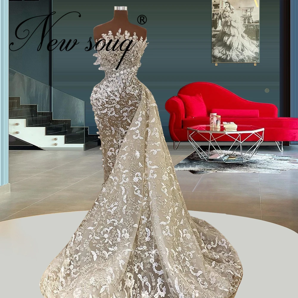 

Haute Couture Pearls Evening Dresses With Detachable Skirt Beading Prom Dress For Weddings 2021 Arabic Dubai Pageant Party Dress