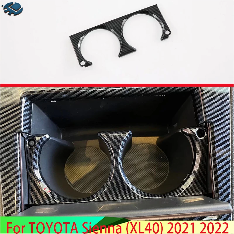 For TOYOTA Sienna (XL40) 2021 2022 Carbon Fiber Style Front Center Console Cup Drink Holder Cover Trim Bezel Frame Molding