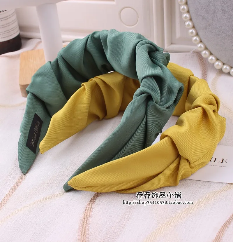 女性用のしわのあるヘッドバンド,ヘアアクセサリー,無地,キャンディーカラー,つばの広い結び目,洗顔用,女の子用ヘッドバンド