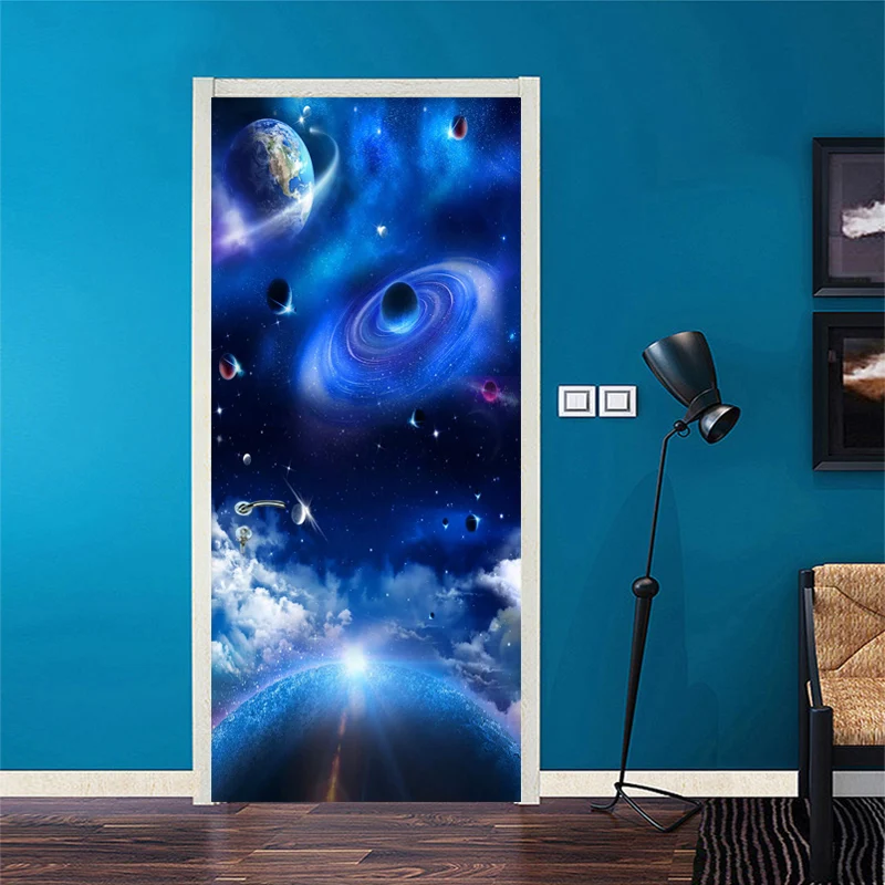 PVC Self-Adhesive Waterproof Door Sticker 3D Universe Starry Sky Creative Living Room Children's Bedroom Home Decor Door Decal