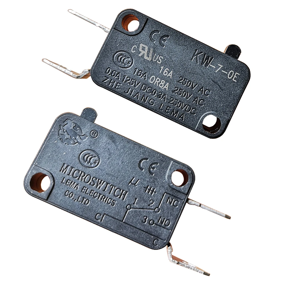 LEMA KW7-0E Mikroprzełączniki do automatyzacji elektrycznej Bez dźwigni Krótki tłok SPST Normalnie zamknięty mikroprzełącznik 16A 2Pin, 6 szt.