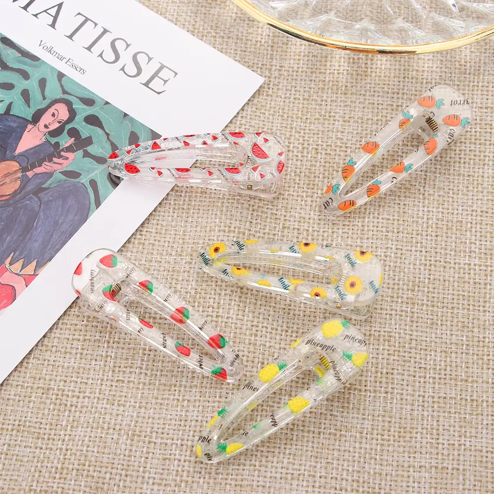 Fruit Print Transparent Duckbill Clip Waterdrop Hair Clip Hairpins Children Girls Cute Cartoon Print Hair Clips Hair Accessories