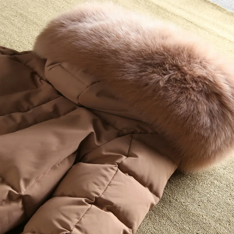 Elegant 90% White Duck Down Jacket + Large Fox Fur Women Clothes 2020 Korean Thick Long Winter Coat Female Hiver YRF-9896