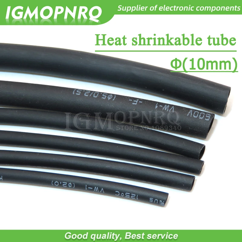 2 Meters High quality Black 10mm Heat Shrink Heatshrink Heat Shrinkable Tubing Tube Sleeving Wrap Wire Black Color