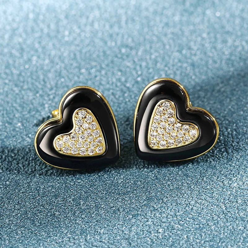 Fashion Earrings 2020 Women\'s Earrings Heart White Real Natural Ceramic Earrings Stud Earrings Wedding Engagement Accessories