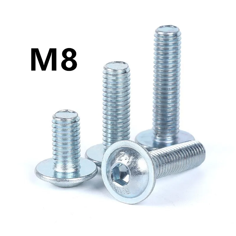 100PCS M8x12/16/20/25/30mm GB7380  Grade 10.9 Galvanizing Hexagon Socket Button Head Screws With Collar Bolt