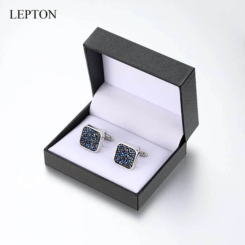 Hot Crystal Cluster Cufflinks For Mens Lepton Square Classic Crystal Cufflink Fashion Man Shirt Cuffs Cuff Links Wedding Gift