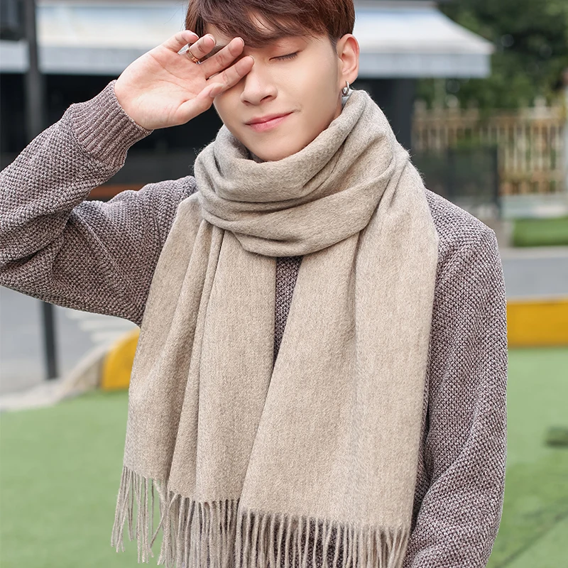 100% Wool Scarf Men Fashion Purple Echarpe Luxury Brand Bufanda Hombre Winter Cashmere Scarf Male Warm Solid Pashmina Shawls