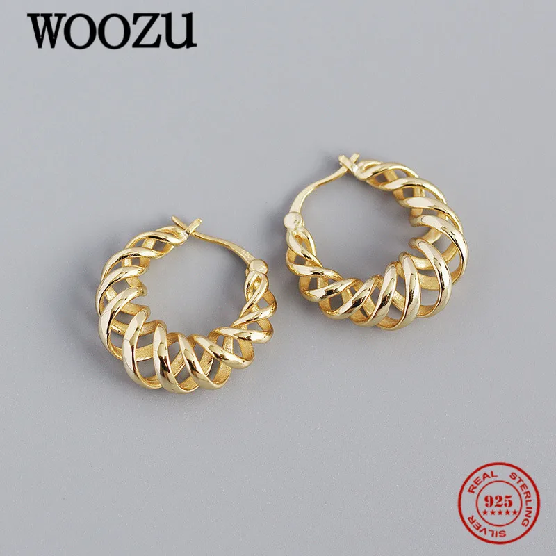 WOOZU Geometric 925 Sterling Silver Earrings Elegant Hollow Earring 2024 Trend for Women Party Daily Wearable Fashion Jewelry