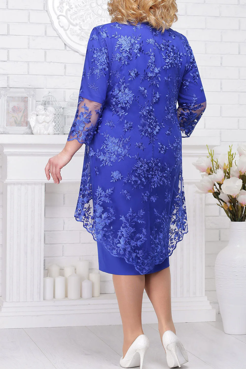 Robe pour mère de la mariée avec veste, grande taille, robe de soirée de mariage, bleu marine, demi-manches, robe de banquet élégante pour mère, 2021