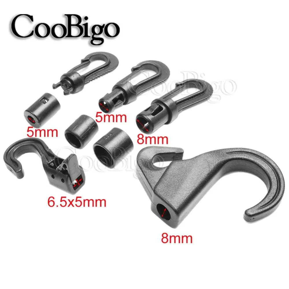 5pcs Plastic Snap Hook Buckle Bungee Shock Tie Cord Ends Lock For Outdoor Camp Clothesline Elastic Rope Hook Accessories