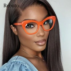 Transparent Cat Eye Glasses Frame Unique Oversized Personality Fashion Eyeglasses Orange Decorative Glasses Big Female Eyewear