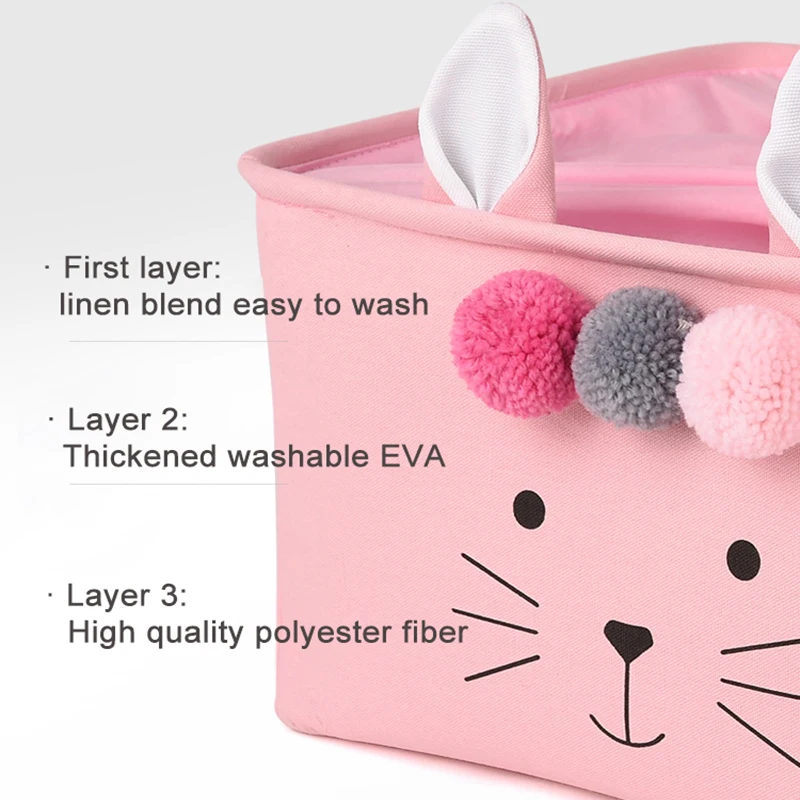 Large Folding Laundry Basket Toys Storage Box Clothes Organizer With Lid Hamper Cute Kids Storage Basket With Handle Home Decor