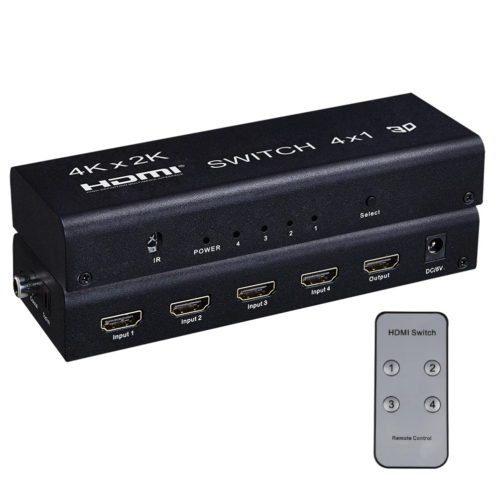 

4Kx2K HDMI Switch 4X1 3D Switcher 4in1 Out Independent Audio Output 3.5mm Headphone Fiber Coaxial 1080P 4K PC to TV HDTV Switch