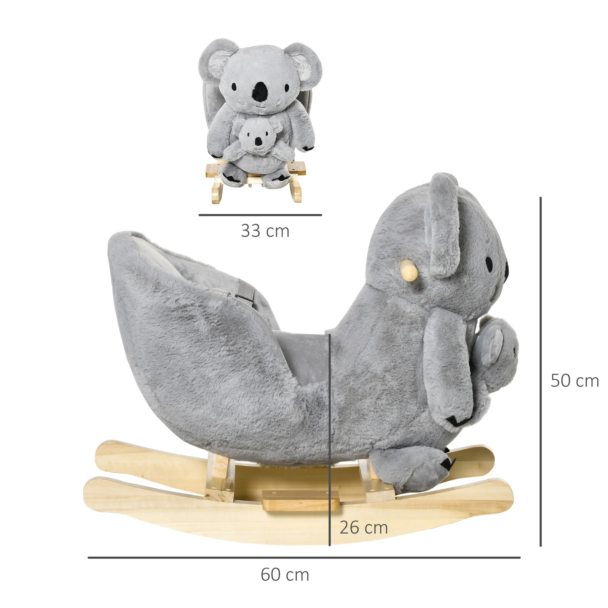 Imagen 7: HOMCOM Caballito Balancín Koala para Bebés 18-36 Meses con Sonidos 68x35x50 cm