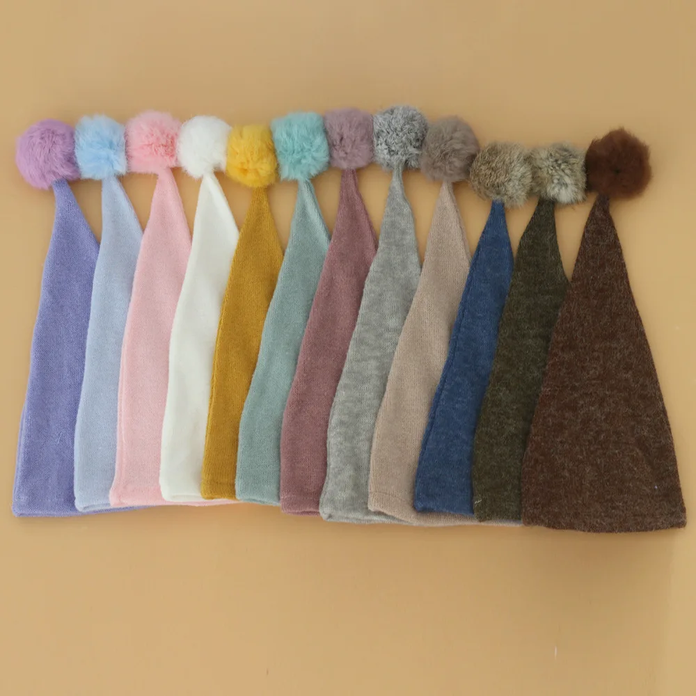 Newborn Photography Props Accessories for Baby Knit Fur Ball Long Tails Hat  Photo Halloween Photobooth Prop for Photo