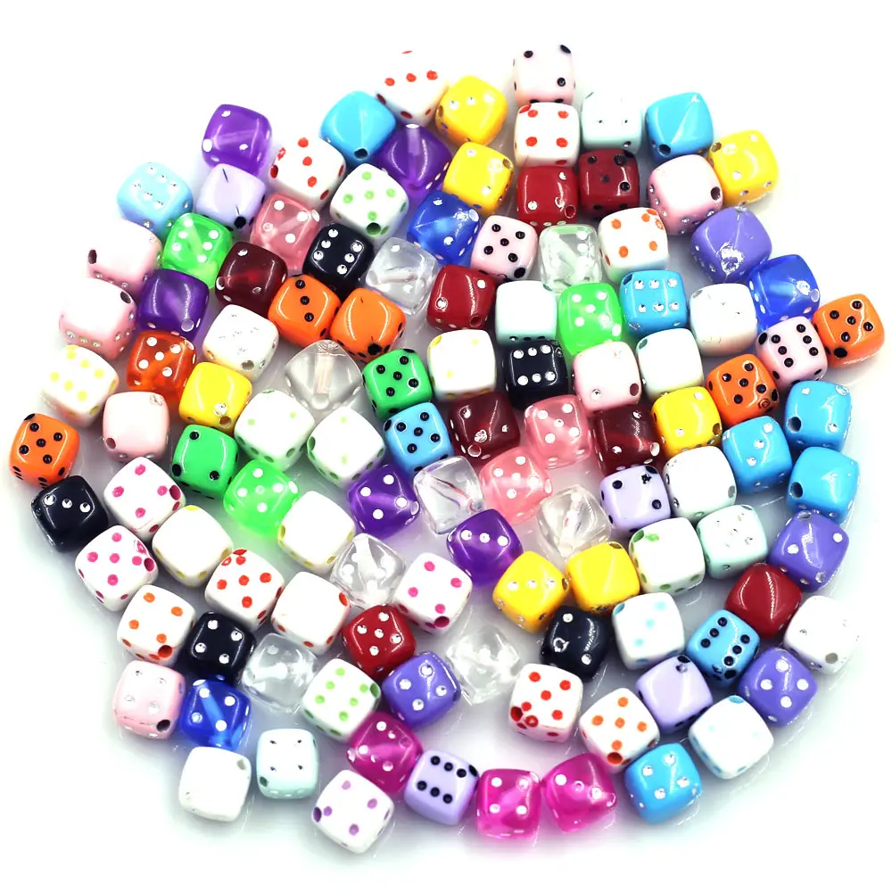 50Pcs Dice Cube Acrylic Dot Spacer Beads Diagonal Hole Cute Mixed Colorful For Charm Bracelets Jewelry DIY Findings 8mm