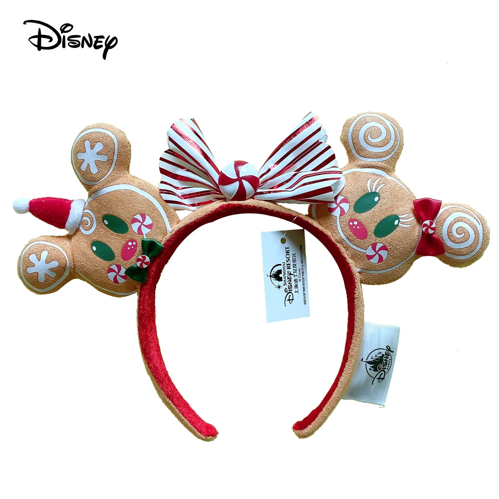 New Disney Minnie Gingerbread Headband 3D Mickey Mouse Ears Christmas Hat Hair Hoop Hairband Party Headwear Girl Toy Gifts