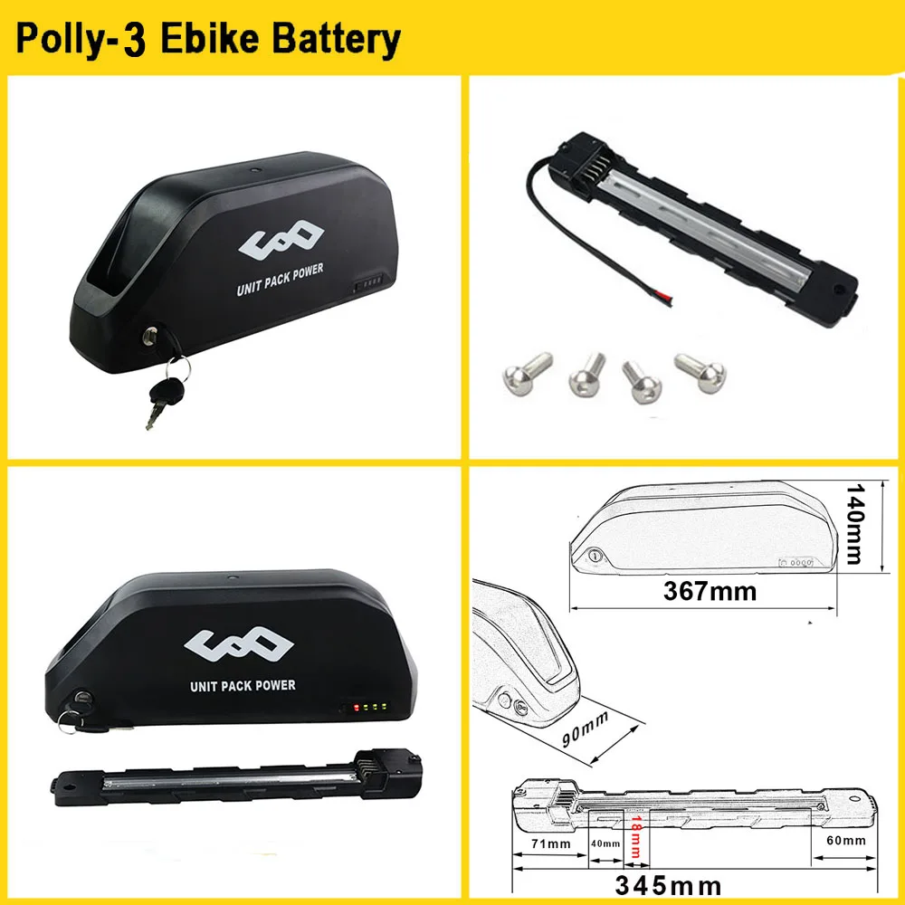 Ebike Lithium Battery Pack 36V 48V 52V 60V 72V Electric Bicycle Downtube Battery For 350W 500W 750W 1000W 1500W Motor