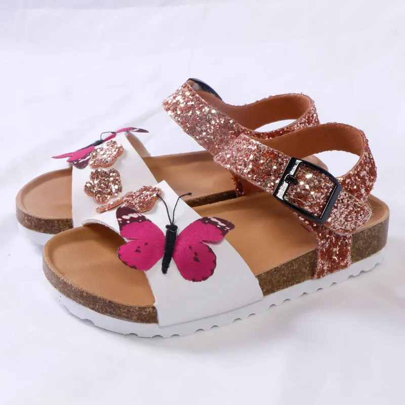 Designer Brand Kids Shoes Toddler Girl Sandals Summer New Fashion PU Leather Cork Glitter