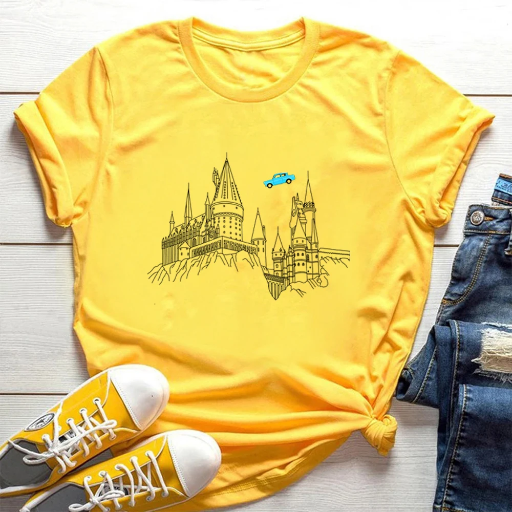 

Flying Car Tee Funny Castle Graphic Shirt Magic Shirt Unisex Summer Fashion Casual Tops Tees Aesthetic Clothes Gift for Her Him