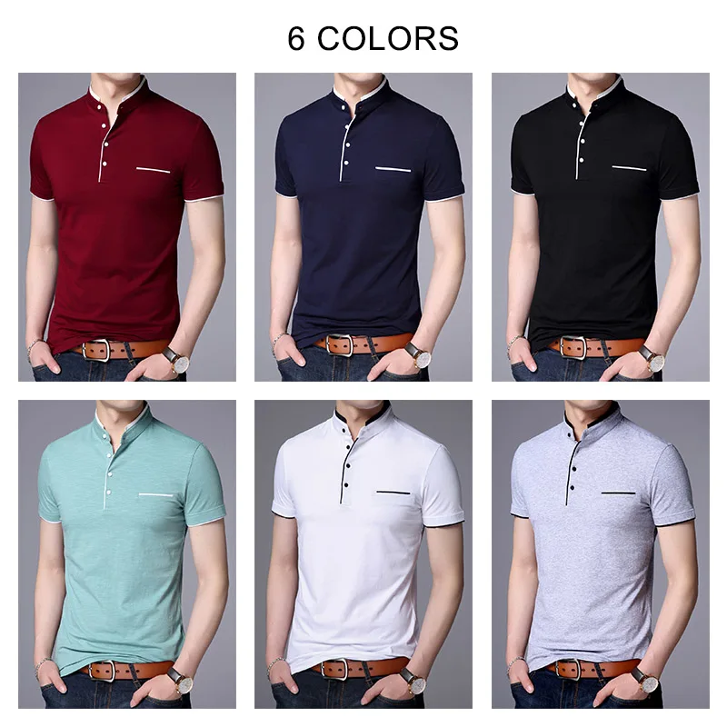 COODRONY Brand Summer Short Sleeve T Shirt Men Cotton Tee Shirt Homme Business Casual Stand Collar T-Shirt Men Clothing C5100S