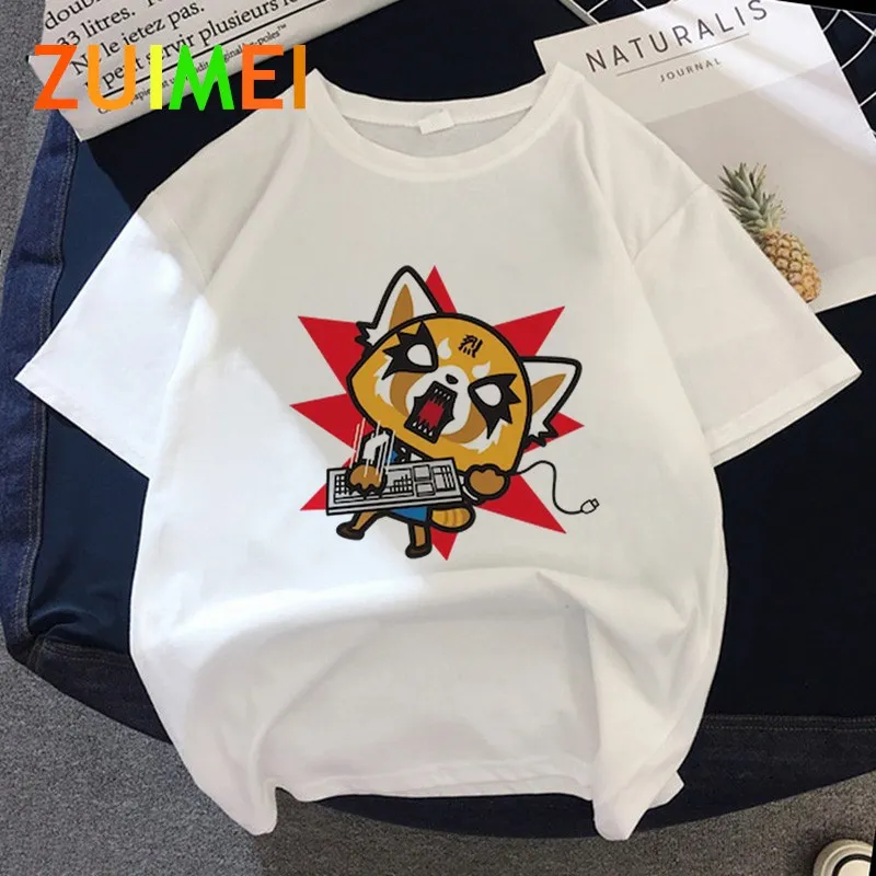 Women Anime Japanese Aggretsuko Harajuk Print T-shirt Tops Summer New Fashion Short Sleeved Cartoon T-shirt  Girl,Drop Ship