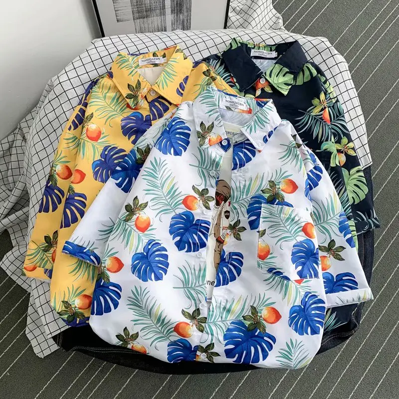 Print Brand Summer Hot Sell Men's Beach Shirt Fashion Short Sleeve Floral Loose Casual Shirts Plus Asian SIZE M-3XL Hawaiian