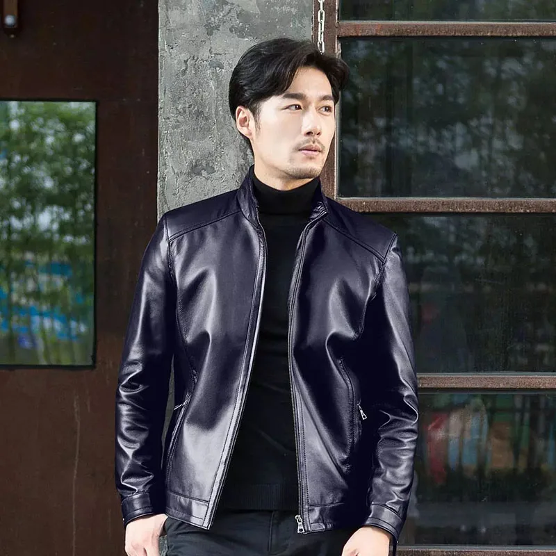 Youpin pele de carneiro clássico casaco fino primeira camada couro genuíno à prova de vento quente macio confortável outwear masculino couro do plutônio casacos
