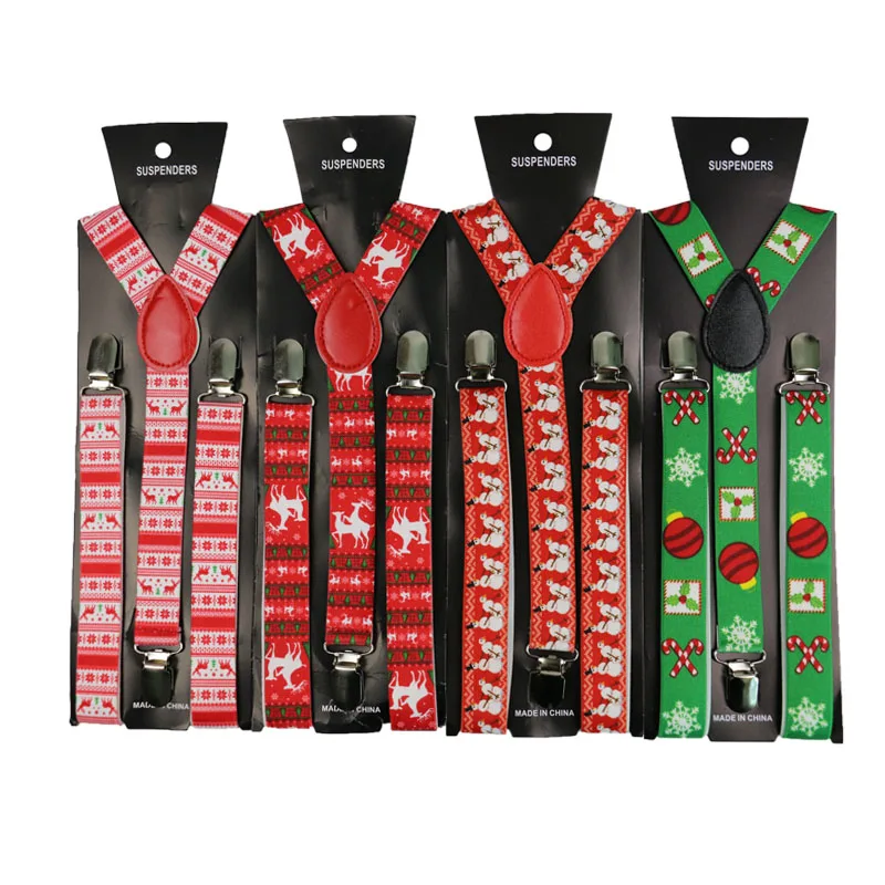 Winfox Fashion 2.5 Cm Natal Suspender Adjustable Dewasa Tali Ikat Strap Pola Pohon Natal Wanita Celana Pria