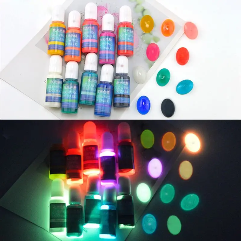 

10 Colors Glowing in Dark Epoxy Resin Pigment Kit Luminous Colorant Liquid Resin Dye Jewelry Making Tool