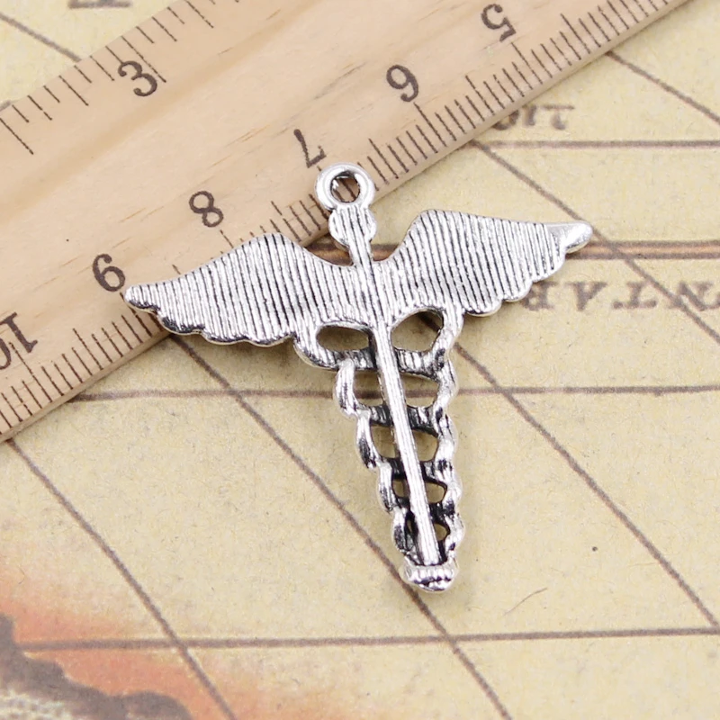 10pcs Charms Caduceus Medical Symbol 40x40mm Tibetan Bronze Silver Color Pendants Antique Jewelry Making DIY Handmade Craft