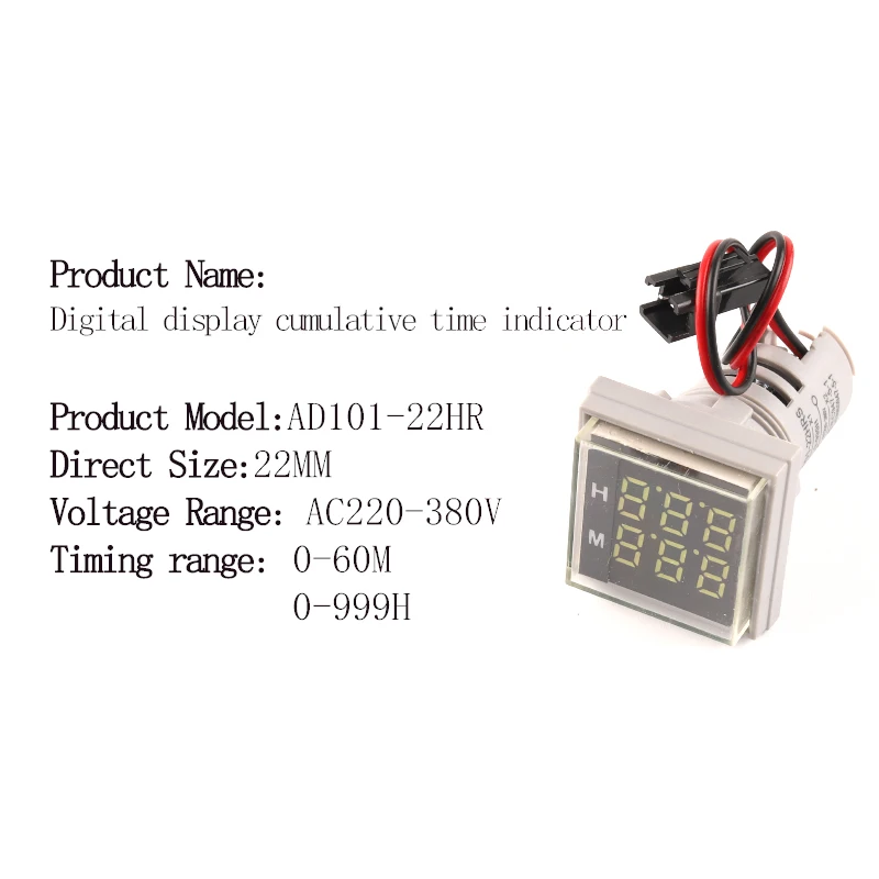 22MM Led Round Square Digital Timer Meter 0-60 minute/0-999hour AC 220V-380V Mini Signal Light hour meter Panel mounting