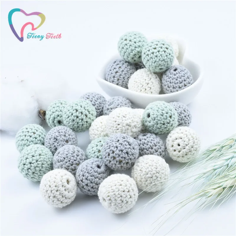 Teeny Teeth 10 PCS Navajo White 16-20 MM Crochet Teething Beads Wooden Yarn Knitted By Cotton Thread For DIY Jewellery Making