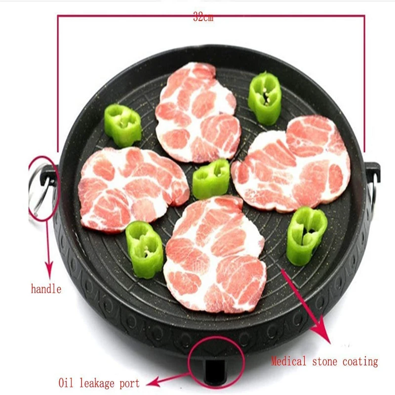 Korean Grill Pan Non-stick Bakeware Smokeless Barbecue Tray Stovetop Plate for Indoor Outdoor Beach Party Camping BBQ Grilling