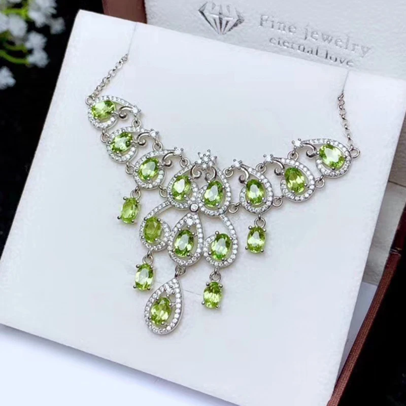 CoLife Jewelry Silver Luxurious Peridot Necklace for Party 16 Pieces Natural Peridot Necklace 925 Silver Peridot Jewelry