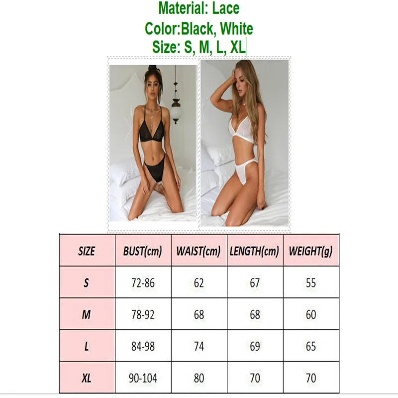 Women Sexy-Lingerie Nightwear Lace Deep V Bra See Through G-string Underwear Sleepwear Bra Set Pajamas