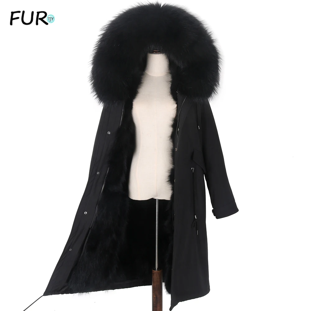 

FURTJY Detachable X-long Parka Waterproof Fabric Winter Jacket Women Real Fur Coat Natural Raccoon Fur Collar Hood Fox Fur Liner