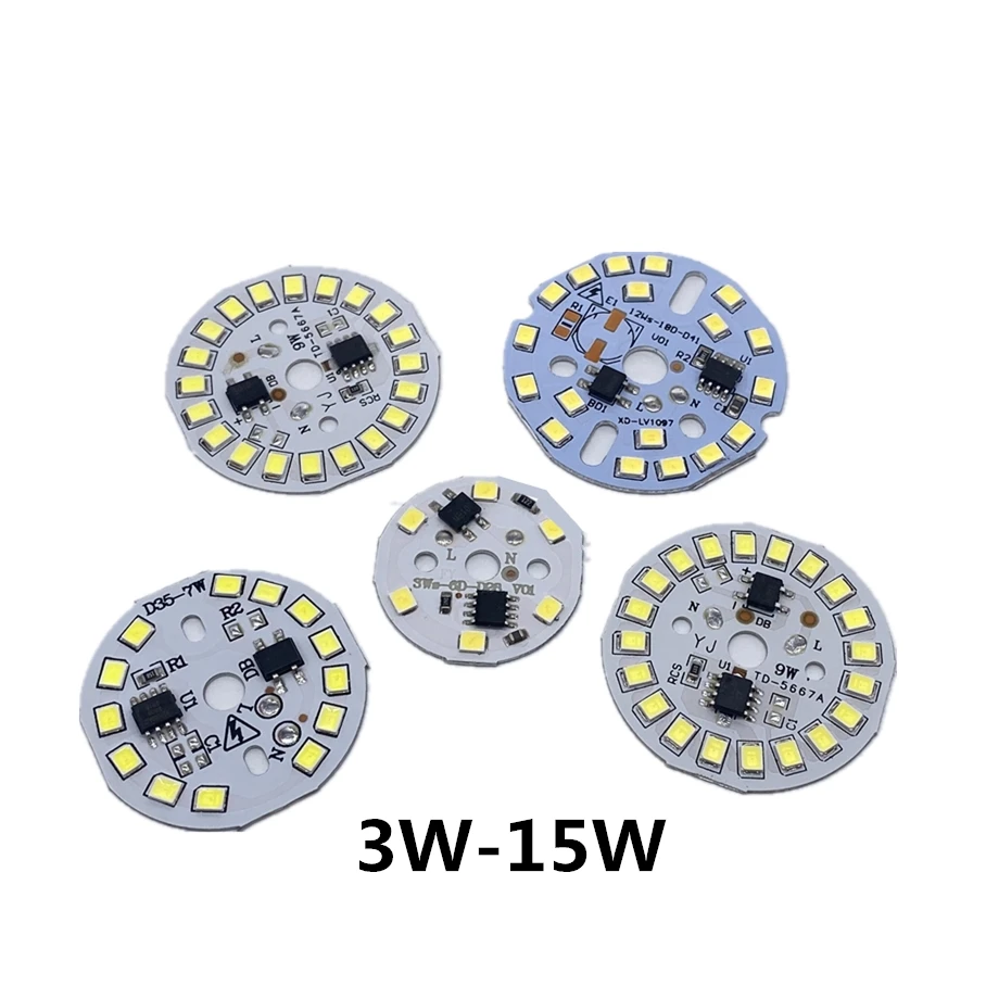 10pcs 3W 5W 7W 9W 12W 15W 18W AC 220v SMD2835 LED PCB With Integrated IC Driver Warm white/ White Driverless Aluminum Lamp Plate