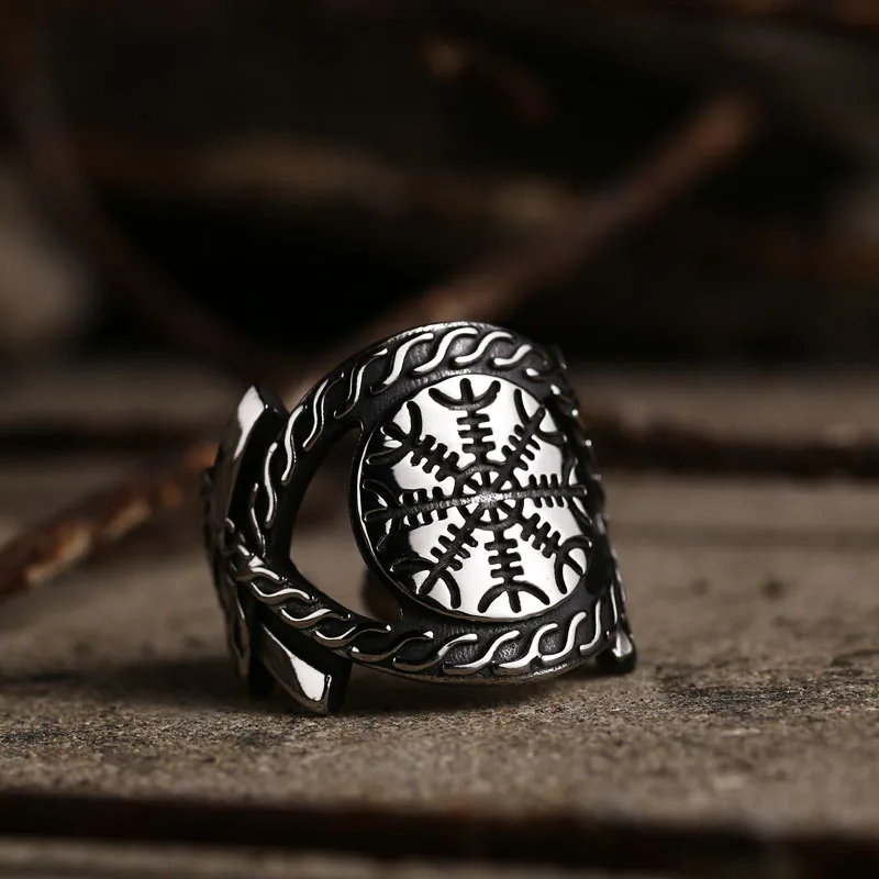 Viking Compass Runic Rings Nordic Viking Totem Odin Men Rings Jewelry Dropshipping