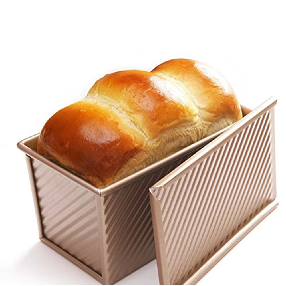 

1Pcs Bread Pan With Lid Baking Mold Gold Rectangular Toast Box Non-Stick Toasted Bread Box Kitchen Tool